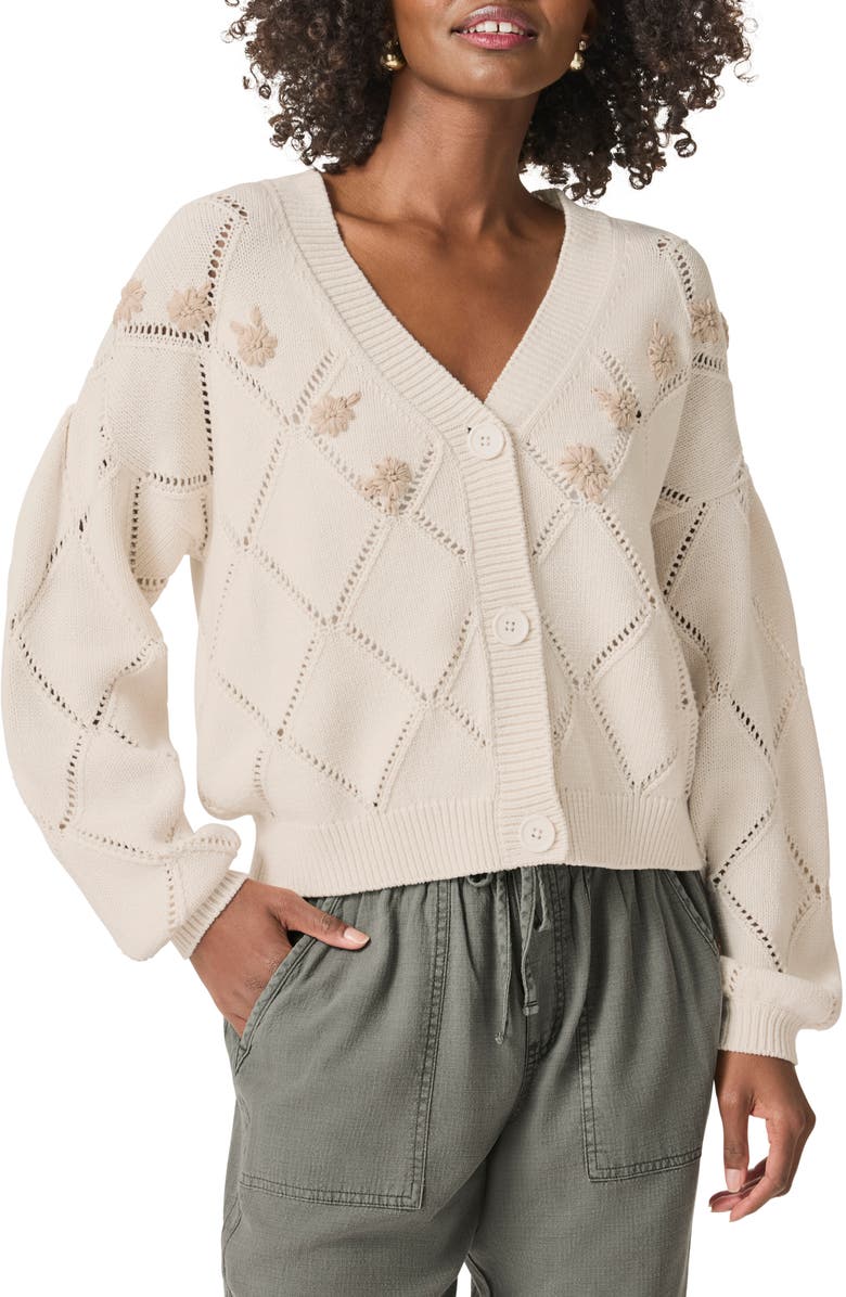 Splendid Primrose Embroidered Pointelle Stitch Cardigan, Main, color, Moonstone