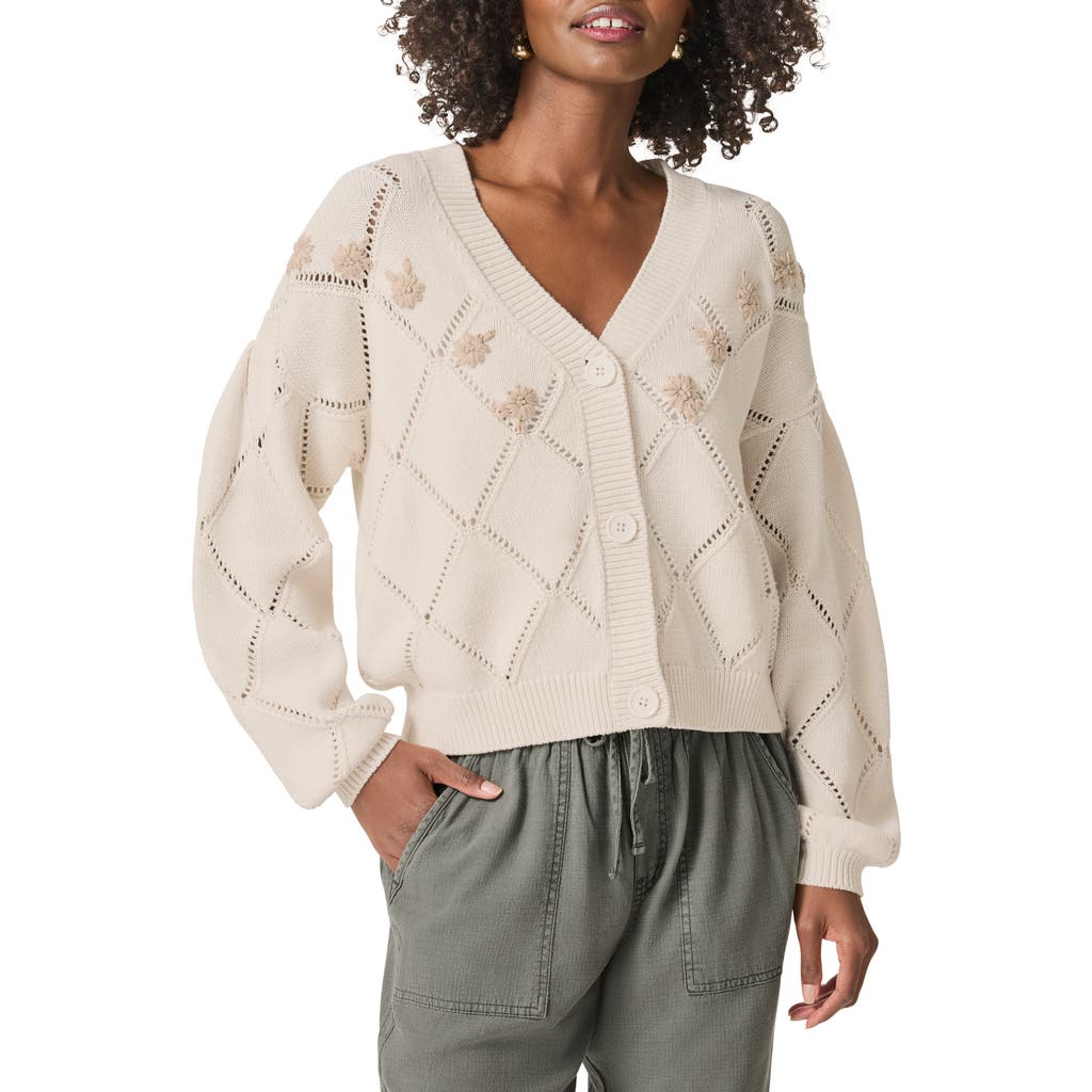 Splendid Primrose Embroidered Pointelle Stitch Cardigan In Moonstone