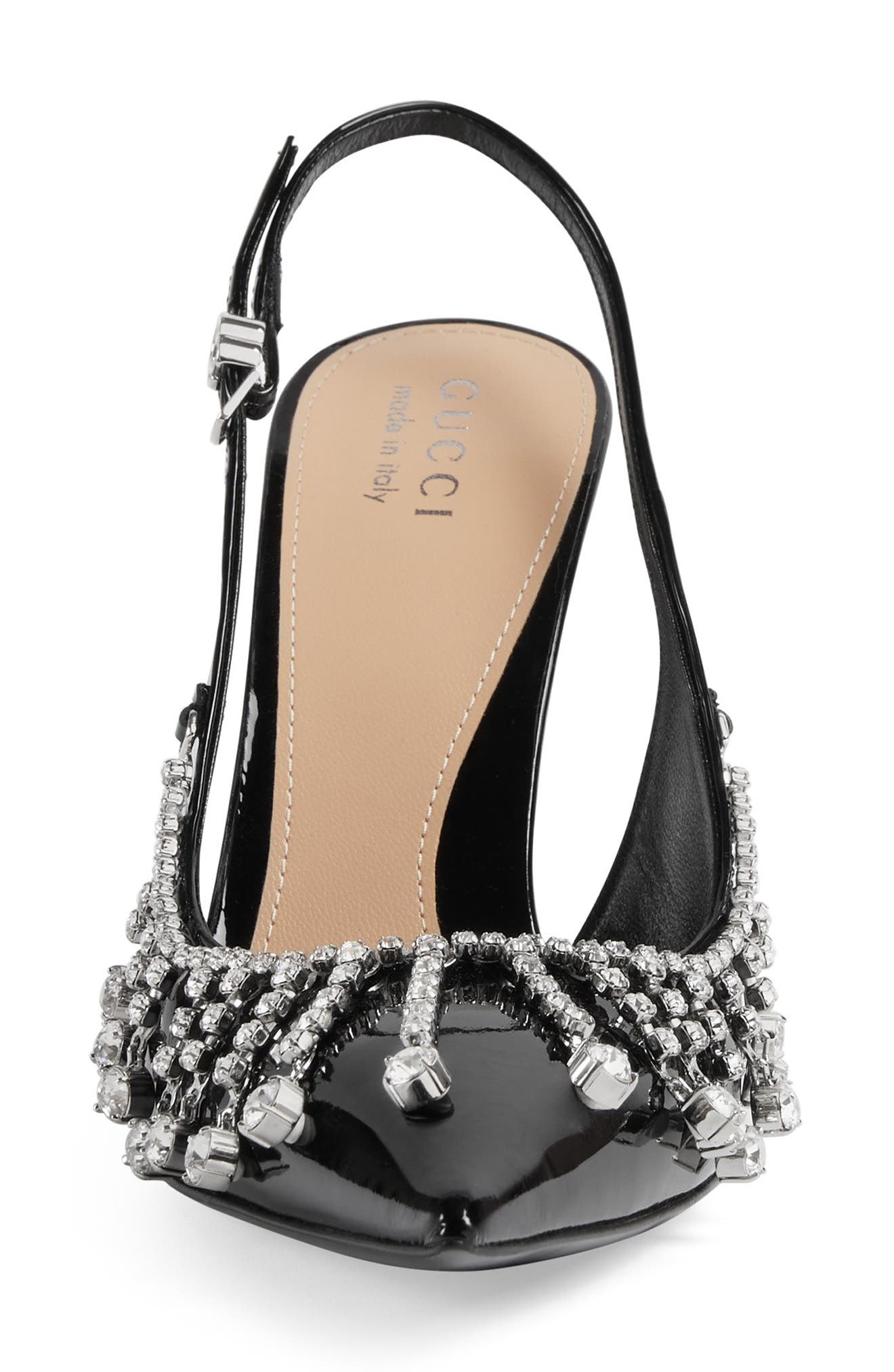 Gucci Guinevere Crystal Chain Pointe Toe Slingback Pump, Alternate, color, Nero