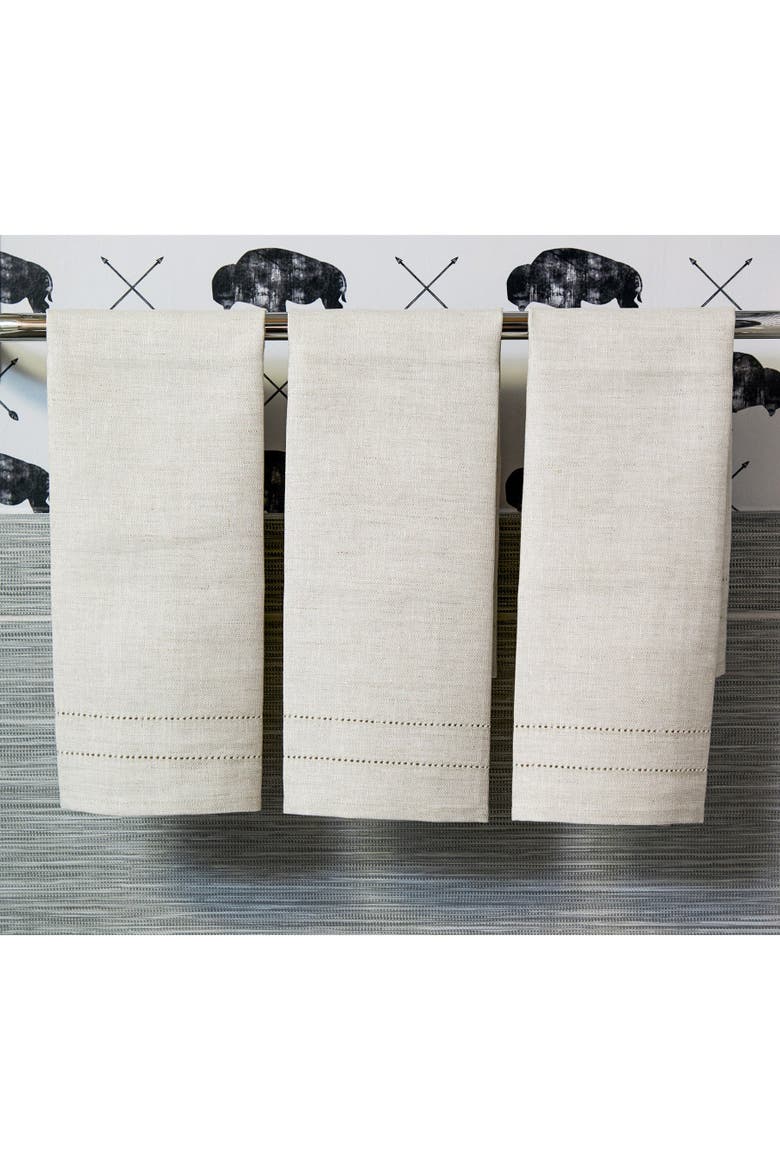 Linen Hand Towels Set of 3, 14 x 24" - Bath, Main, color, Light Natural