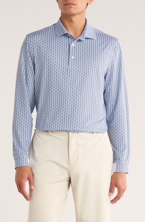 Floral Print Long Sleeve Performance Golf Polo