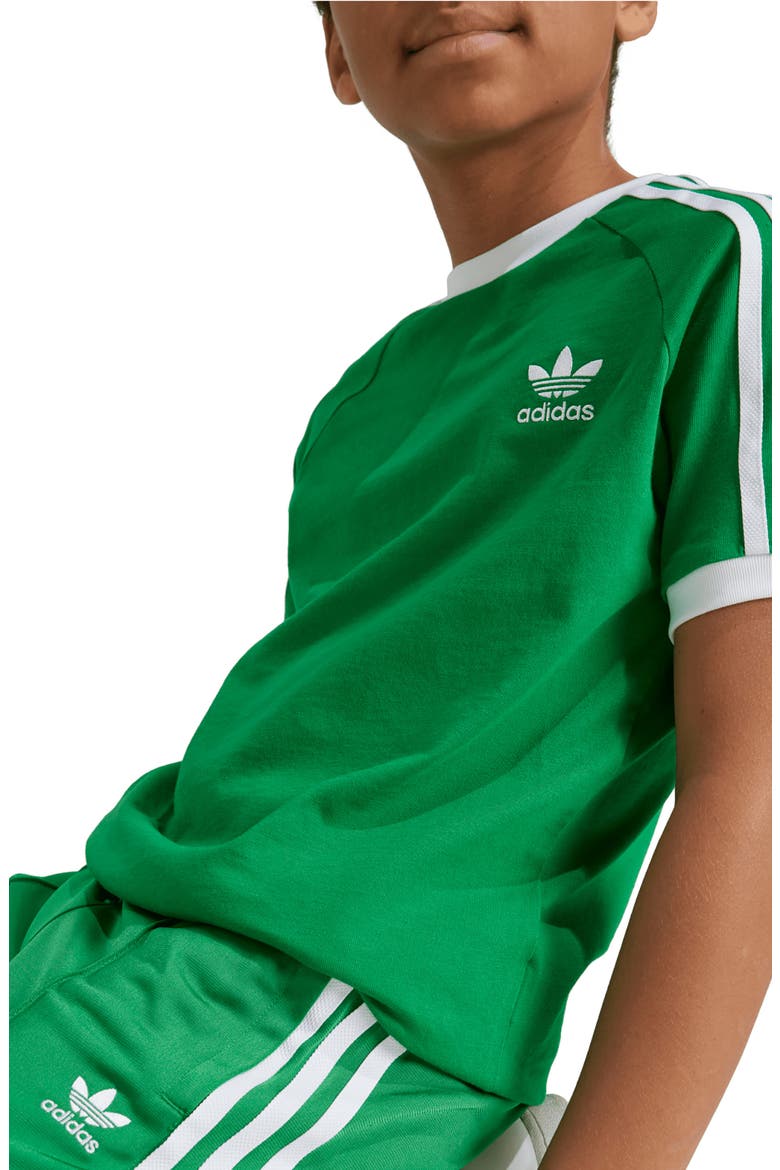 Kids' 3-Stripes Cotton T-Shirt, Alternate, color, GREEN