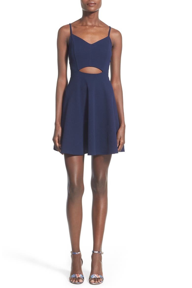 Front Cutout Skater Dress, Main, color, NAVY