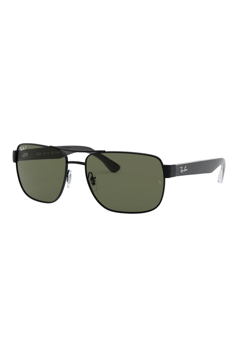 58mm Steel Aviator Polarized Sunglasses, Alternate, color, BLACK/ GREY/ GREEN