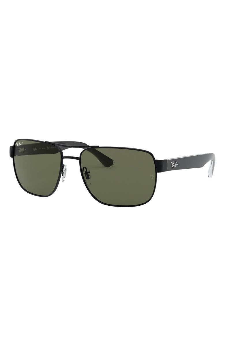 Ray-Ban 58mm Steel Aviator Polarized Sunglasses, Alternate, color, Black/ Grey/ Green