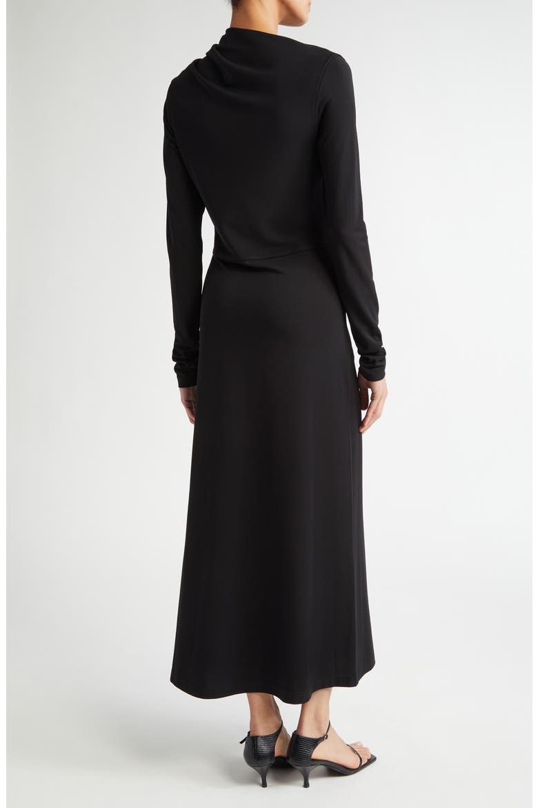 Draped Long Sleeve Jersey Dress, Alternate, color, BLACK