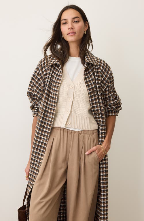 Marine Layer Hayes Houndstooth Trench Coat In Brown
