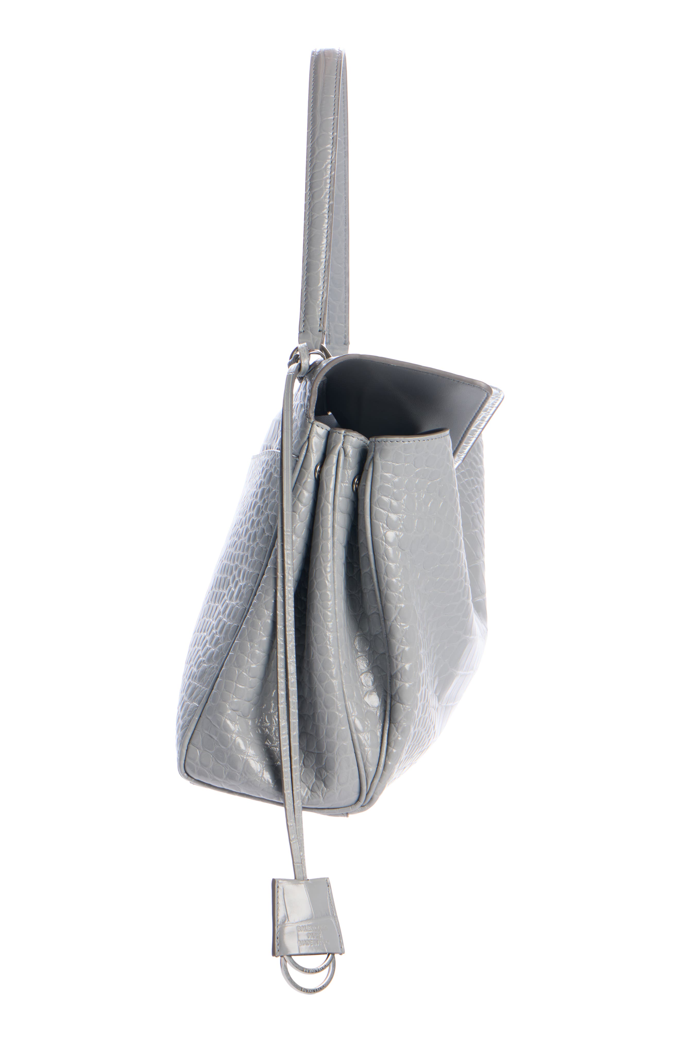 Balenciaga Medium Rodeo Croc Embossed Leather Handbag, Alternate, color, 1142 Cloud Grey