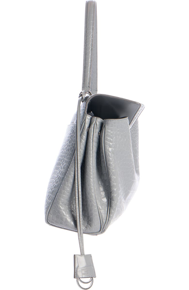 Balenciaga Medium Rodeo Croc Embossed Leather Handbag, Alternate, color, 1142 Cloud Grey