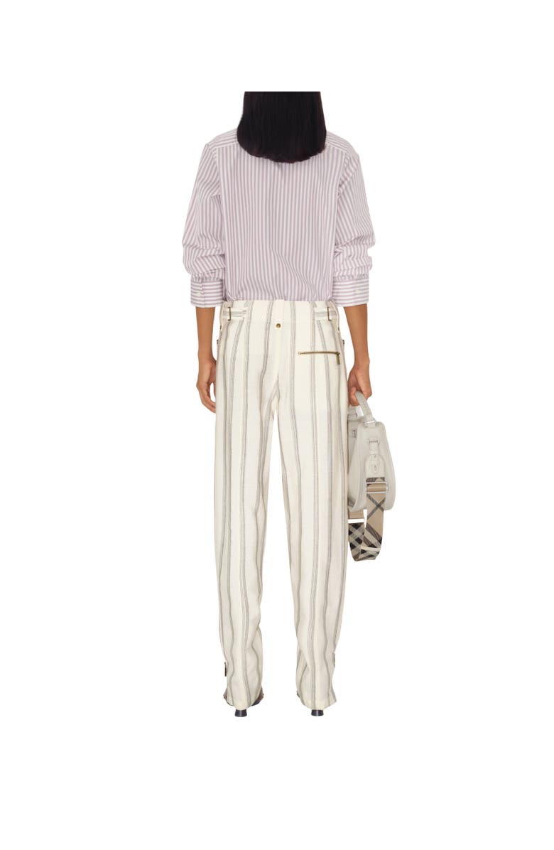 Burberry Striped Silk Blend Tailored Trousers, Alternate, color, Cream/Black