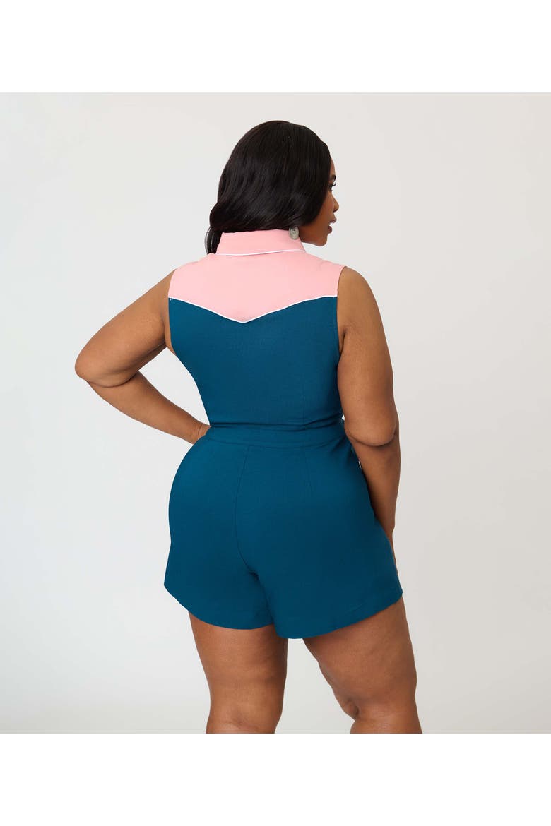 Plus Size Rodeo Ready Romper, Alternate, color, Green & Pink w/ Embroidery