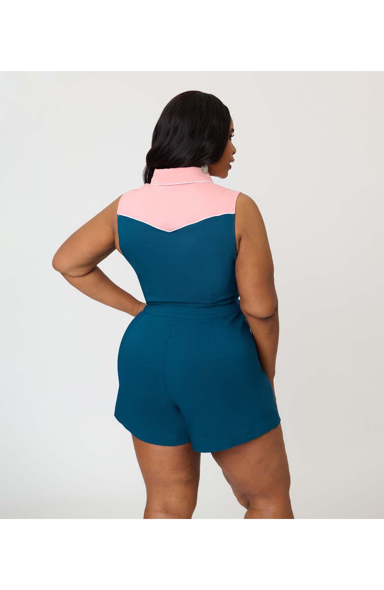 Unique Vintage Plus Size Rodeo Ready Romper, Alternate, color, Green & Pink W/ Embroidery