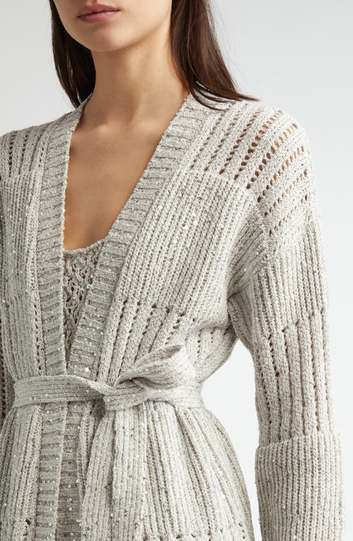 Eleventy Sequin Cotton Blend Belted Cardigan In Pearl Grey