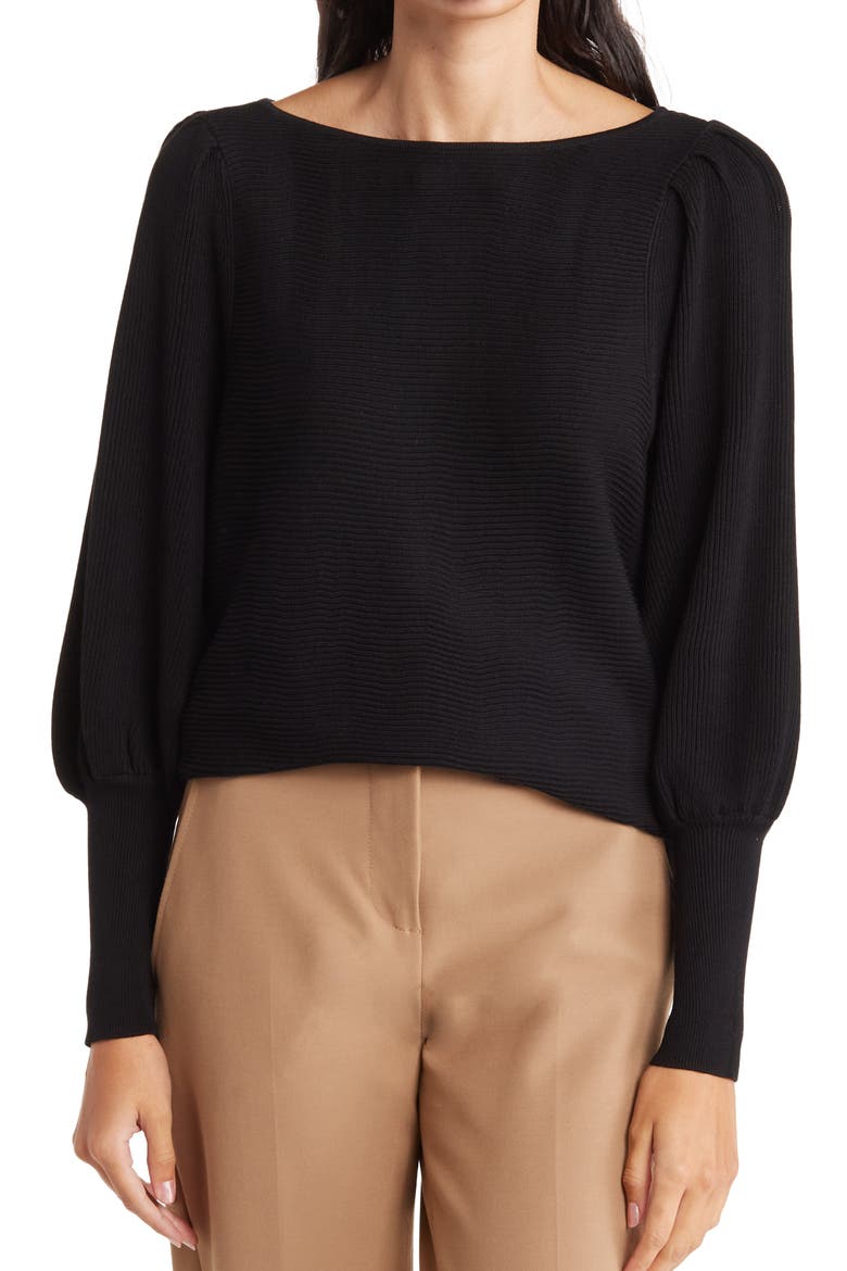 Ottoman Ribbed Sweater, Main, color, BLACK