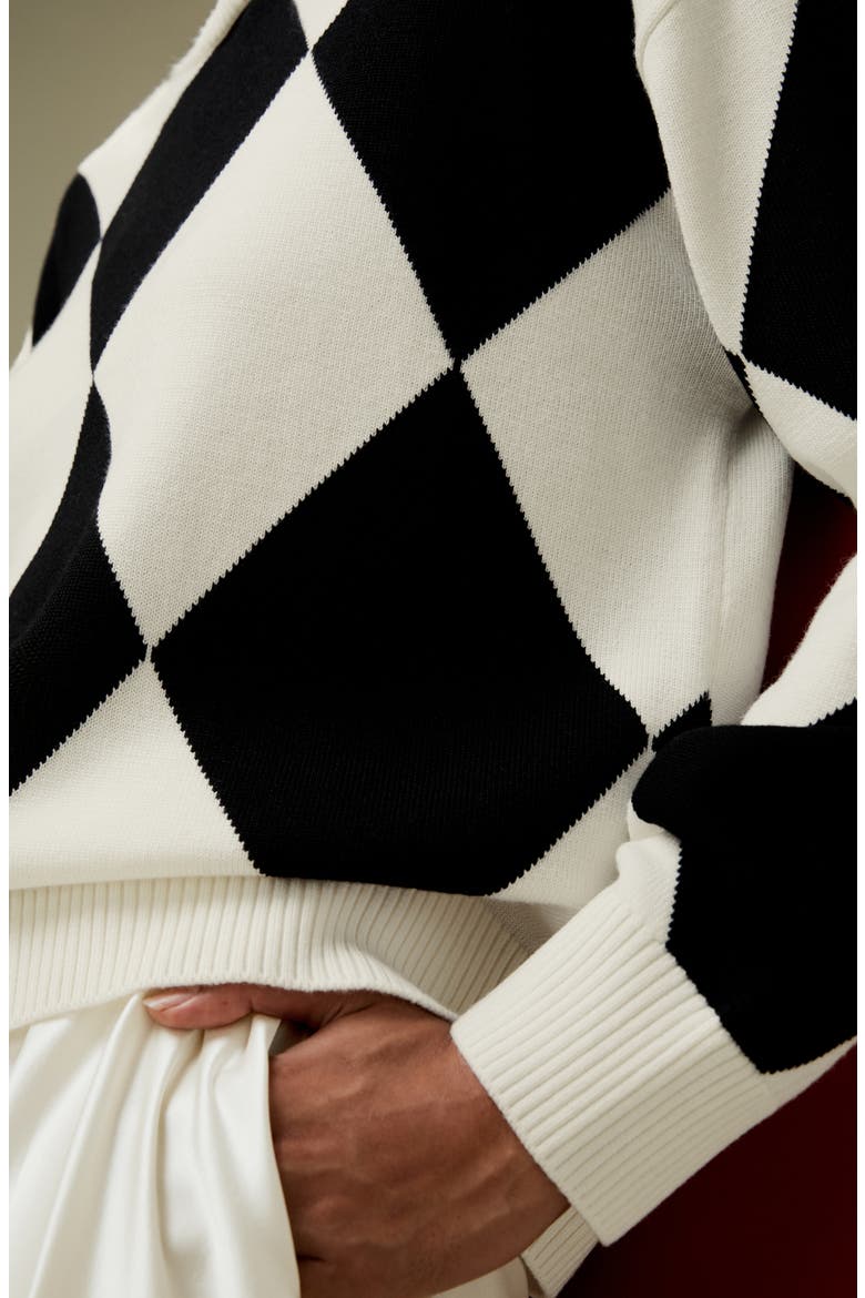 Women's Argyle Preppy Wool Sweater, Alternate, color, Black&White Diamond