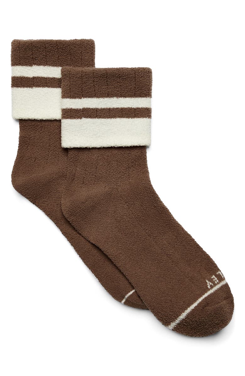 Varley Preston Bouclé Fold Over Crew Socks, Main, color, Golden Bronze/ Egret