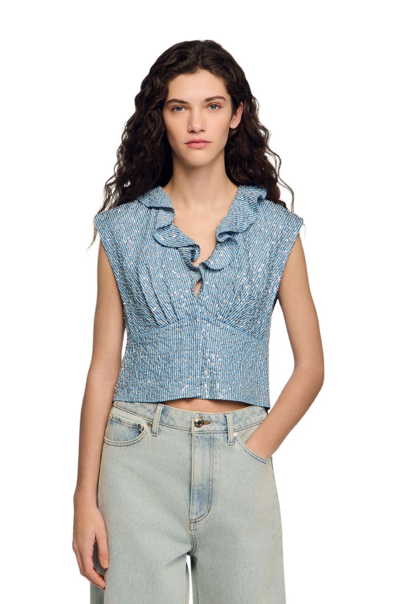 SANDRO Sequin top, Main, color, Blue
