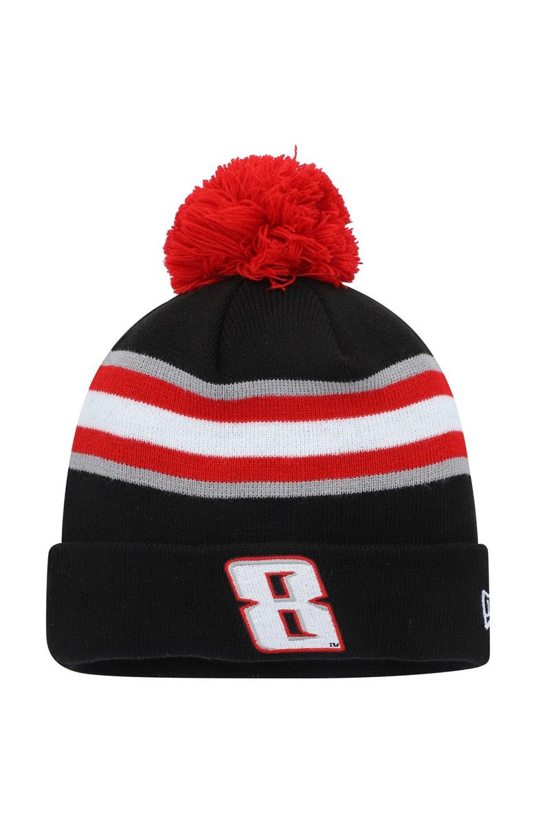 New Era Men's New Era Black/Scarlet Kyle Busch Cuffed Knit Hat with Pom, Main, color,