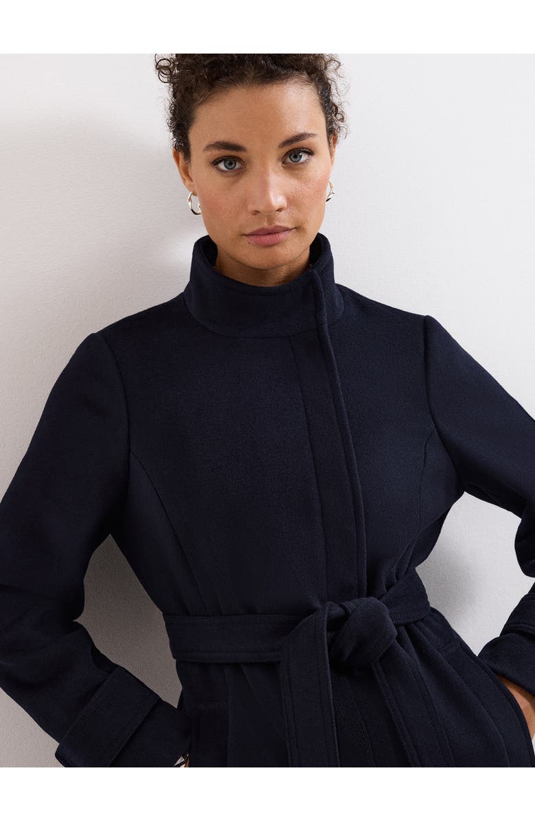 Phase Eight Belted Funnel Collar Coat, Alternate, color, Navy
