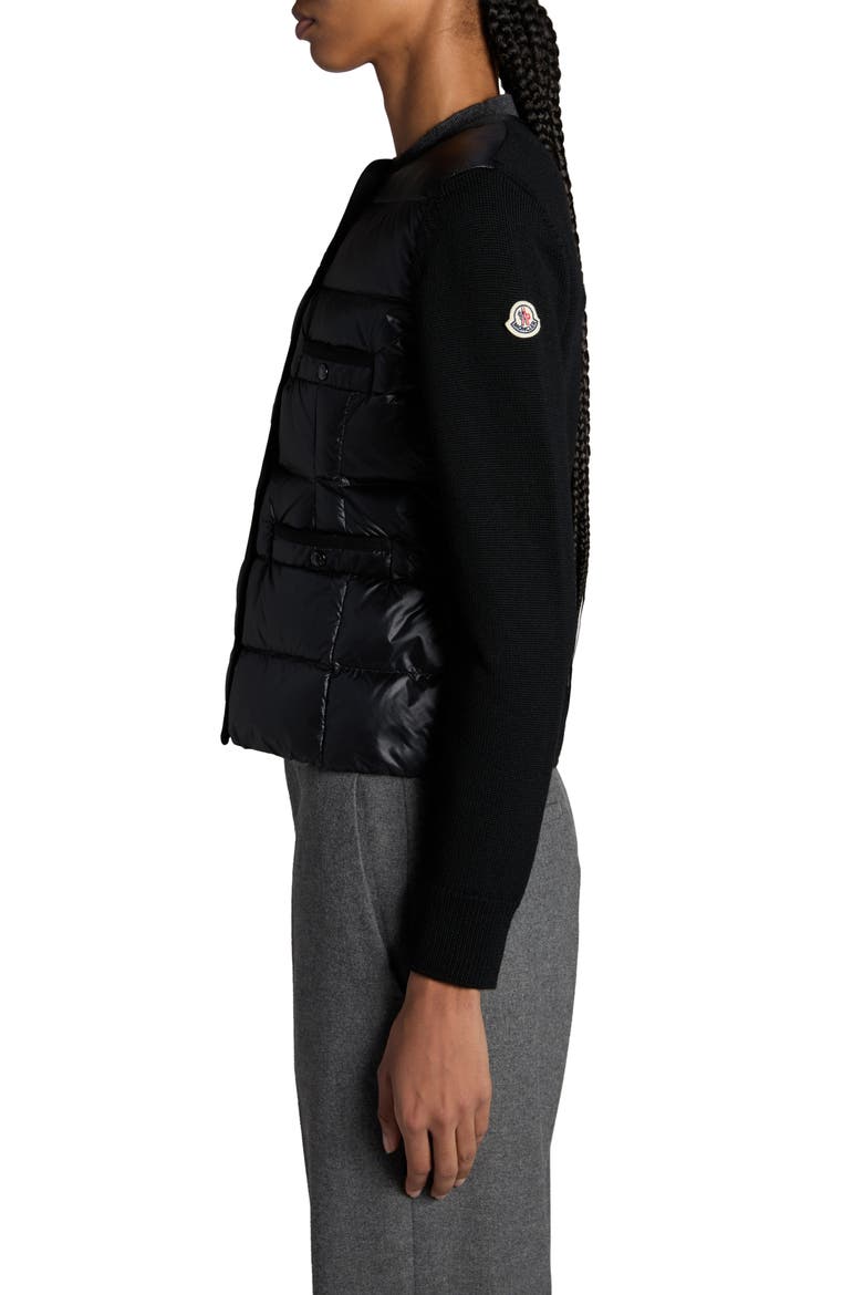Mixed Media Down Cardigan, Alternate, color, BLACK