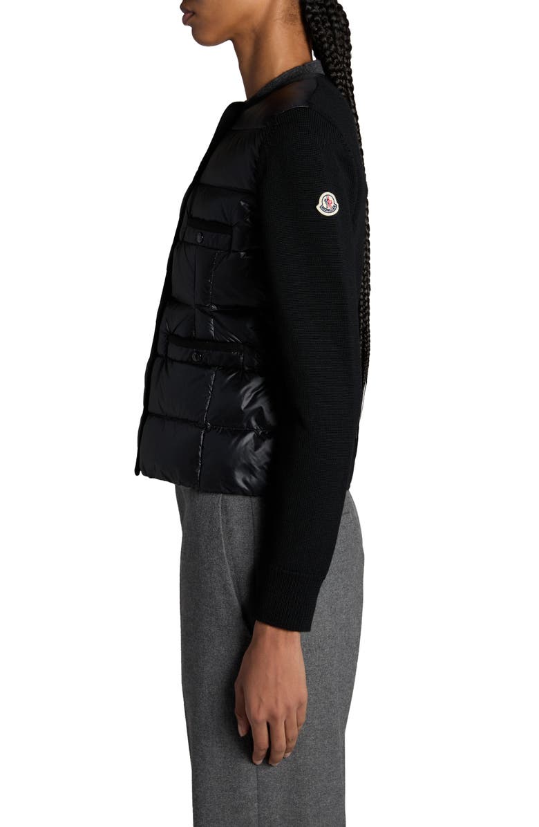 Moncler Mixed Media Down Cardigan, Alternate, color, 