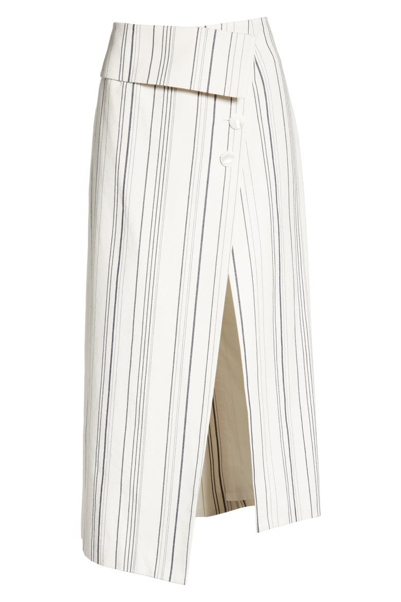 Asymmetrical Wrap Front Stripe Midi Skirt, Alternate, color, WHITE STRIPE
