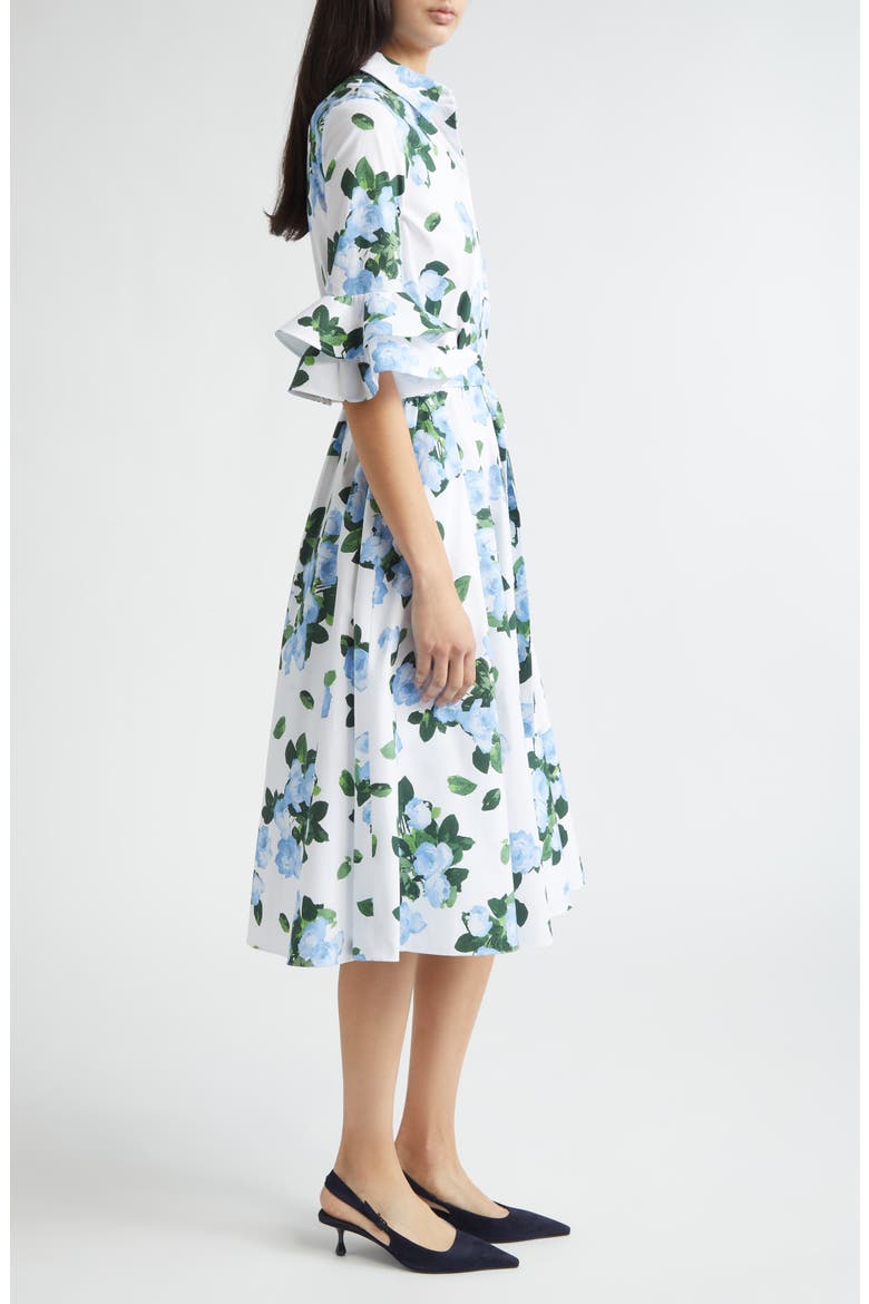 Rose Print Belted Midi Shirtdress, Alternate, color, WHITE MULTI