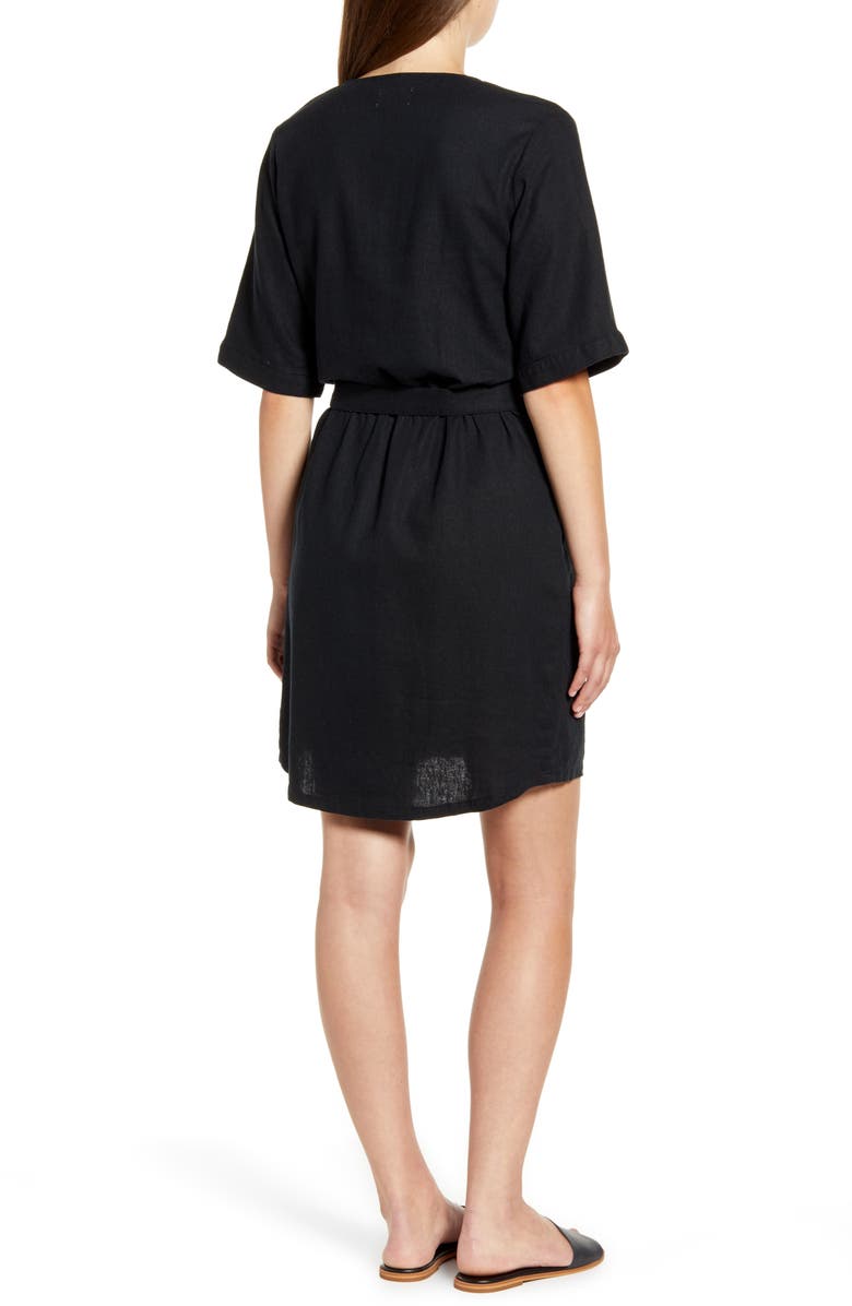 Caslon<sup>®</sup> Linen Blend Faux Wrap Dress, Alternate, color,