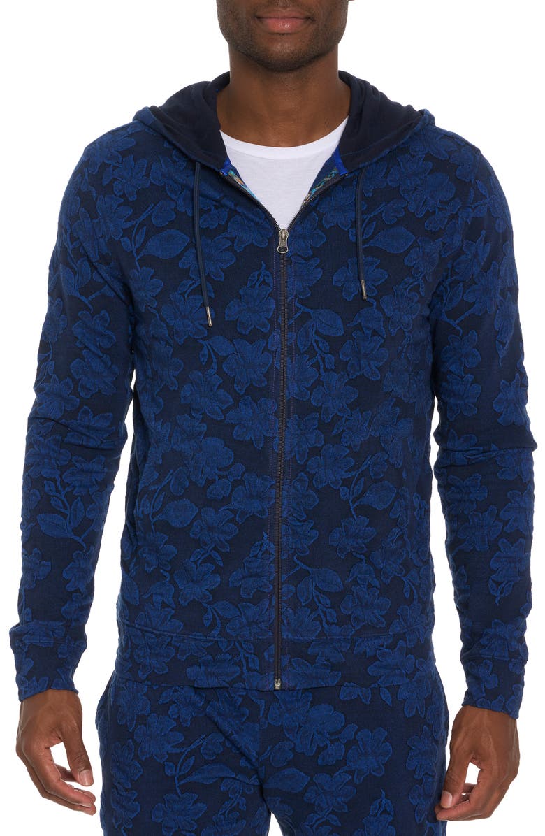 Robert Graham Nielsen Floral Jacquard Zip Hoodie, Main, color, 