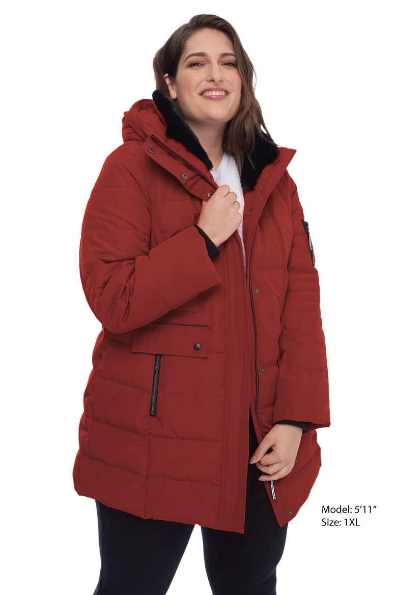 KOOTNEY PLUS SIZE - Vegan Down Mid-Length Parka Coat, Alternate, color, CRIMSON