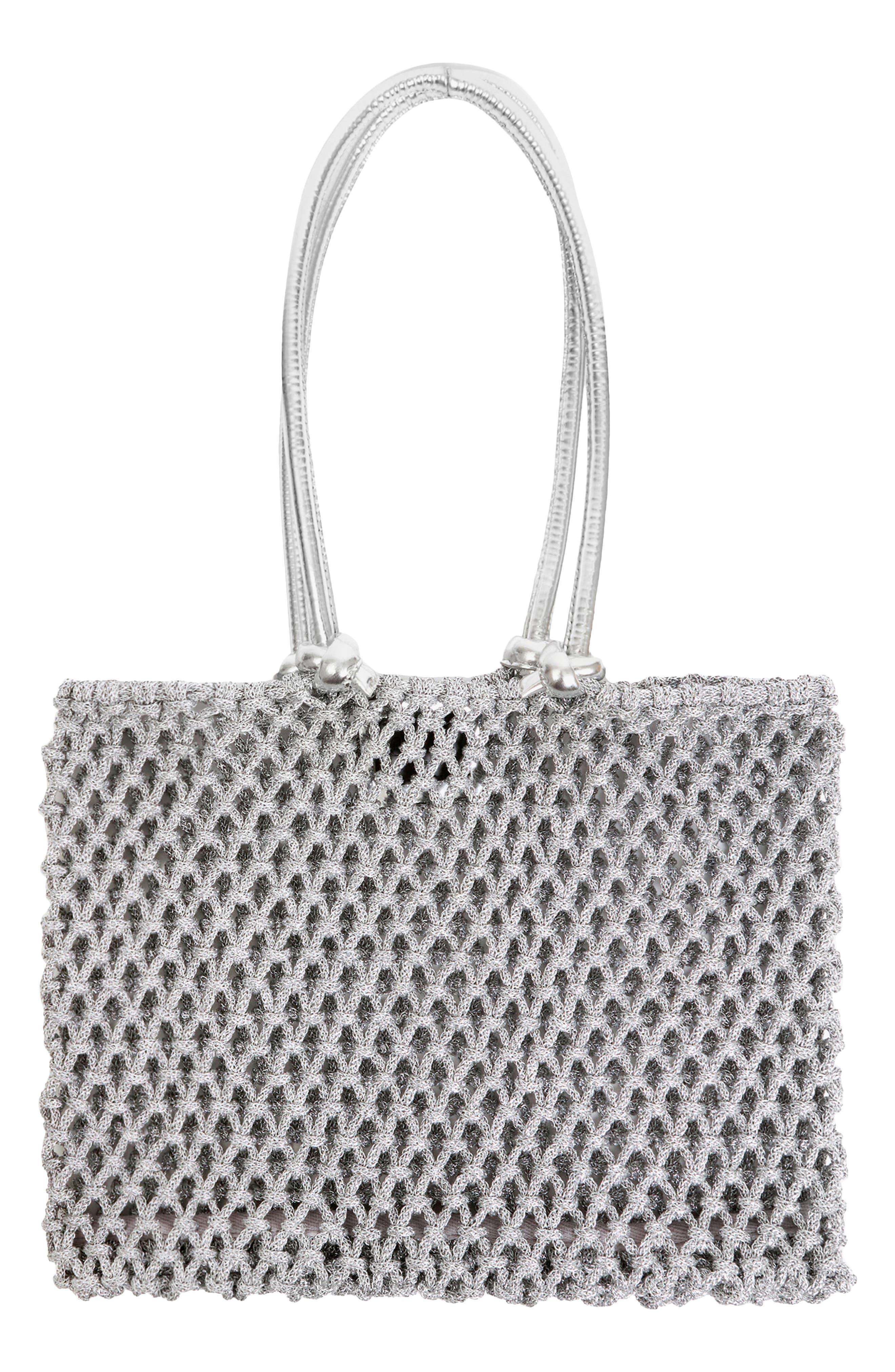 Clare V. Sandy Woven Market Tote, Main, color, Silver