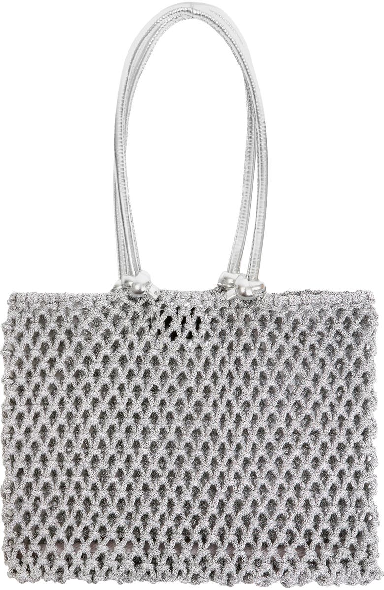 Clare V. Sandy Woven Market Tote, Main, color, Silver