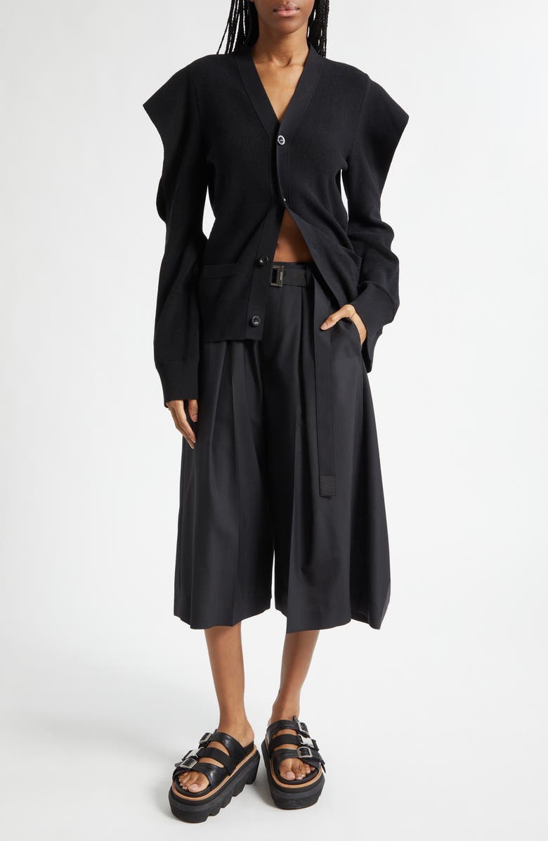 Sacai Rib V-Neck Cardigan, Alternate, color, Black