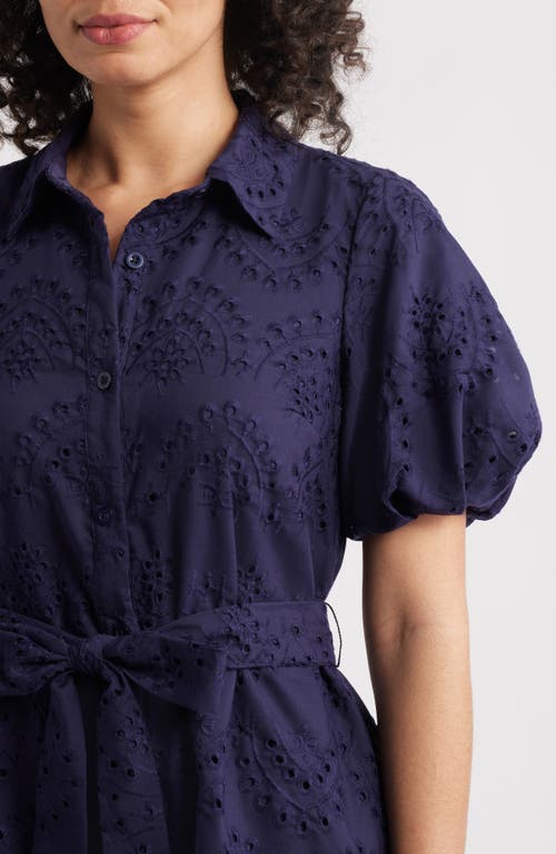 Sam Edelman Puff Sleeve Eyelet Shirtdress In Navy