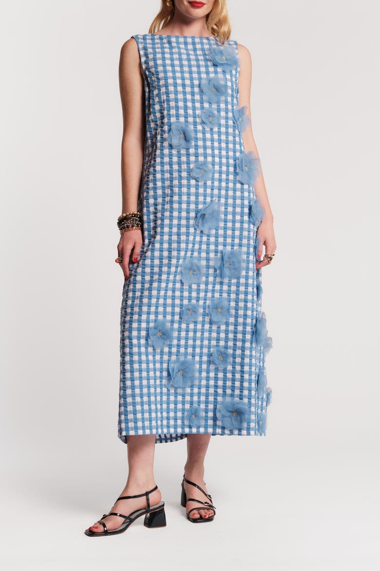 Origami Dress Gingham, Main, color, Blue/Oyster
