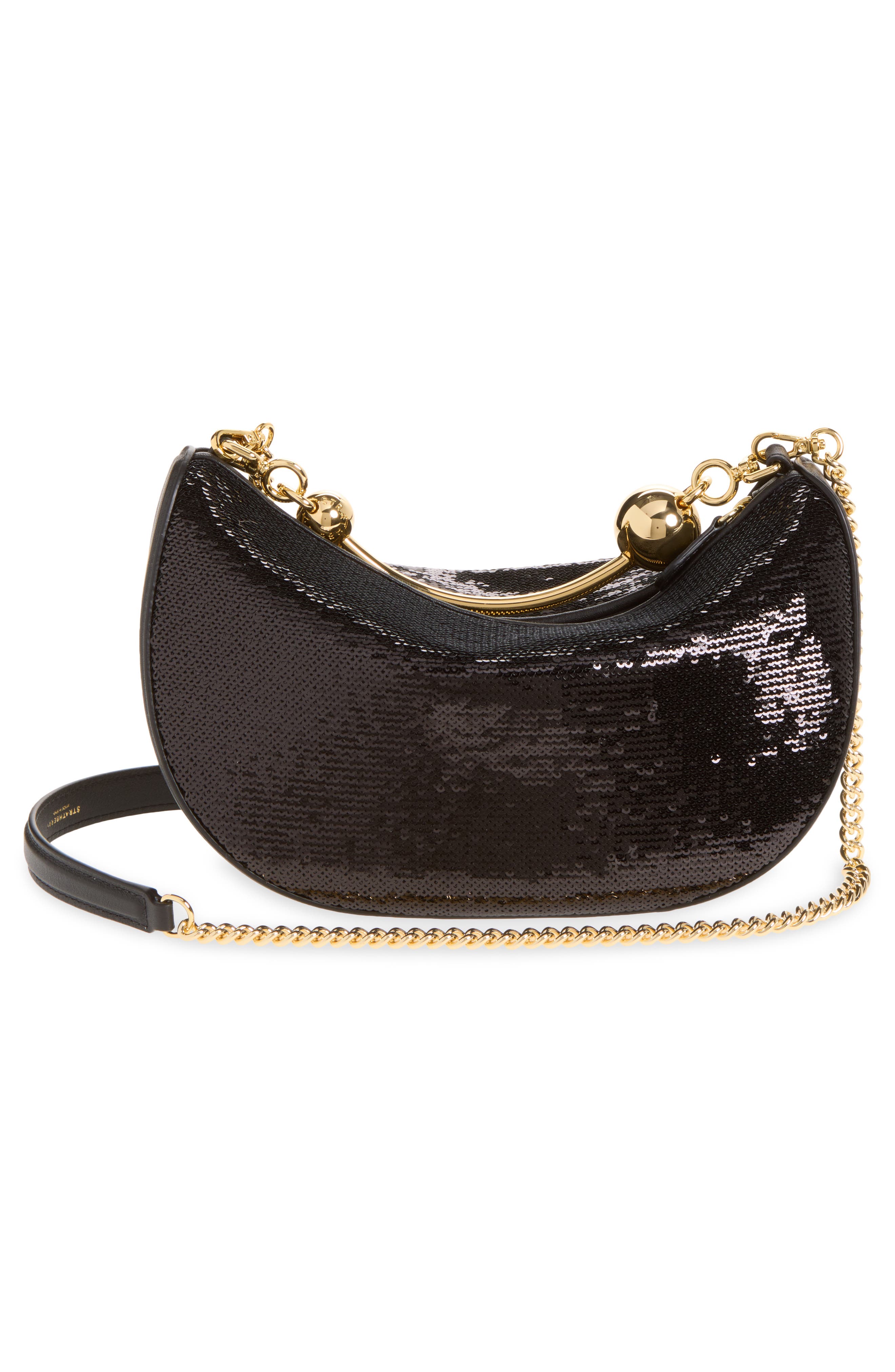 Crescent Mini Sequin Shoulder Bag, Alternate, color, BLACK