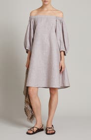 MM by Max Mara Fuggito Off the Shoulder Linen Blend Shift Dress