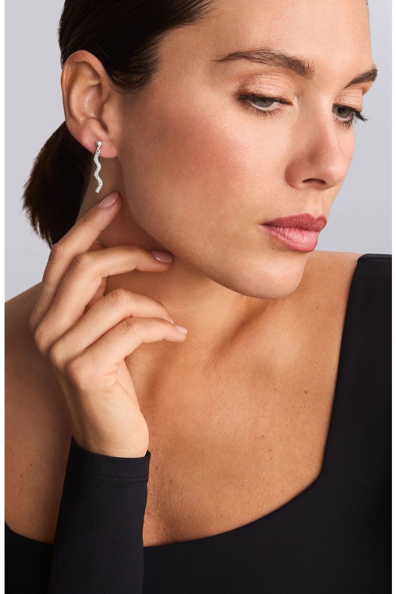 Caviar Spark Diamond Wave Drop Earrings, Alternate, color, SILVER