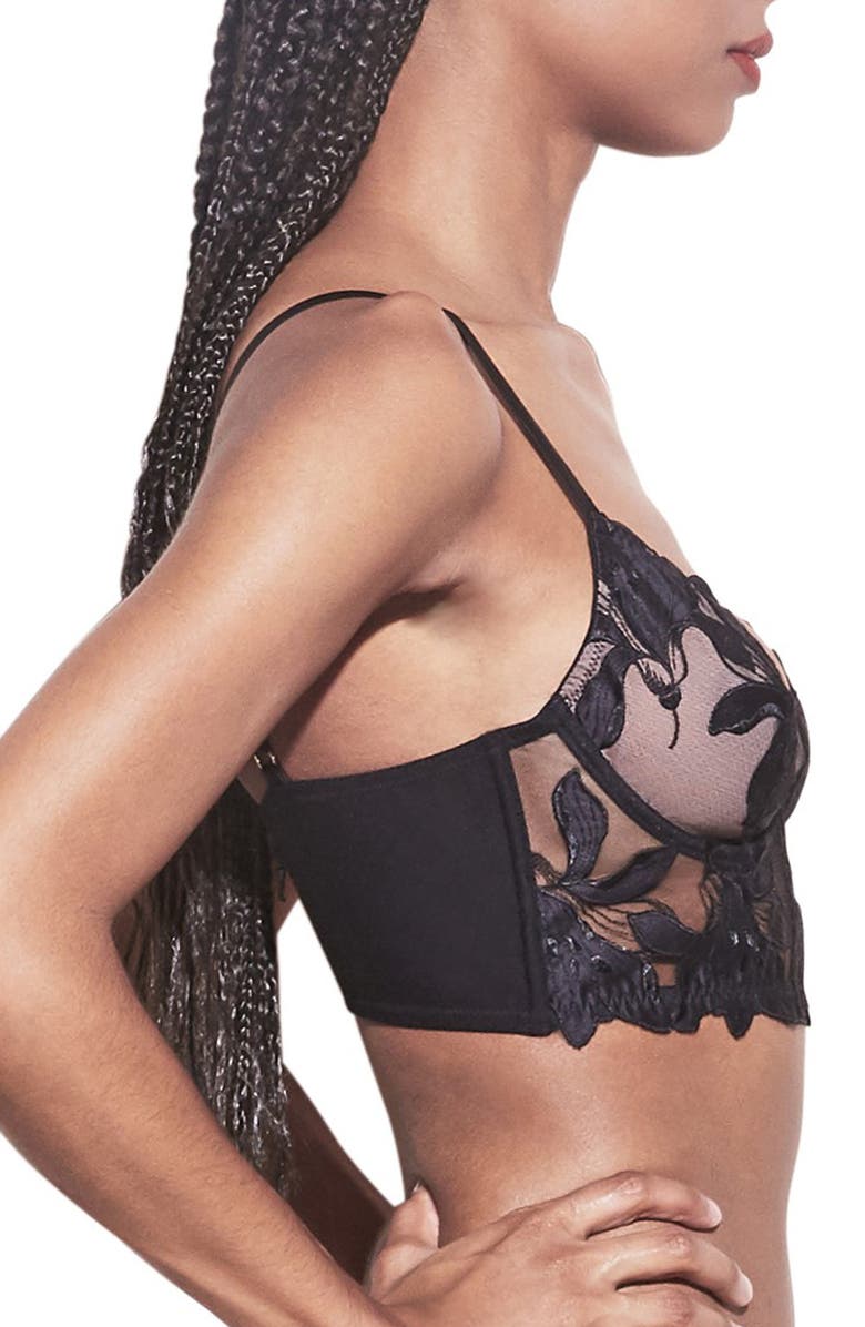 Fleur Du Mal Fuller Cup Lily Embroidered Underwire Longline Demi Bra, Alternate, color,