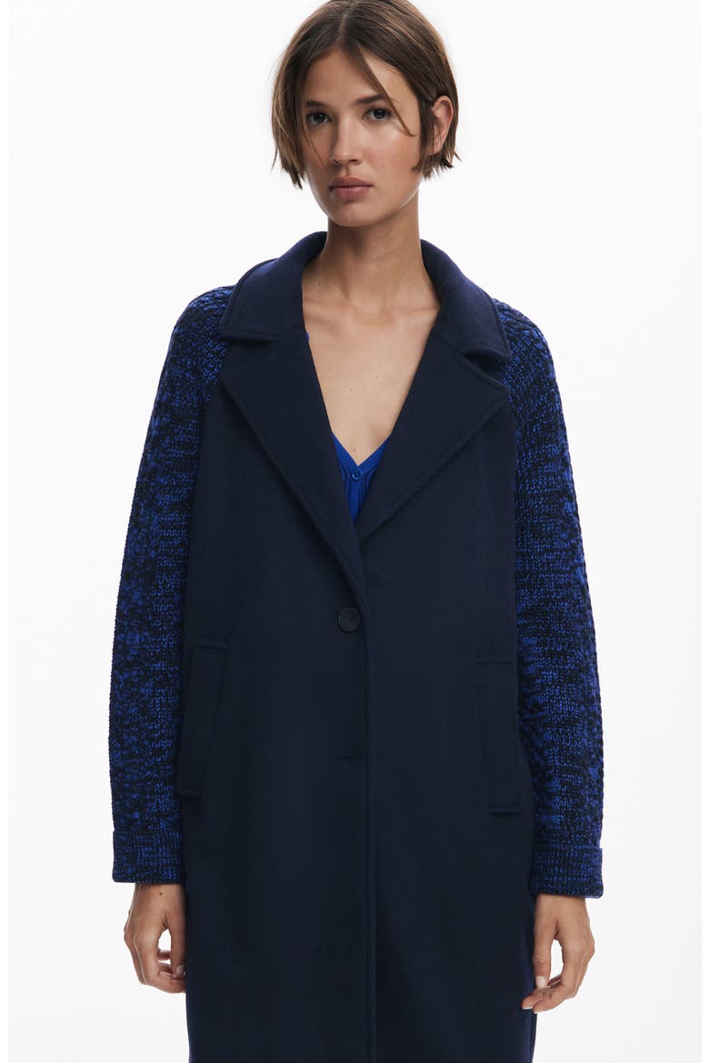 Mixed Media Longline Overcoat, Alternate, color, DARK BLUE