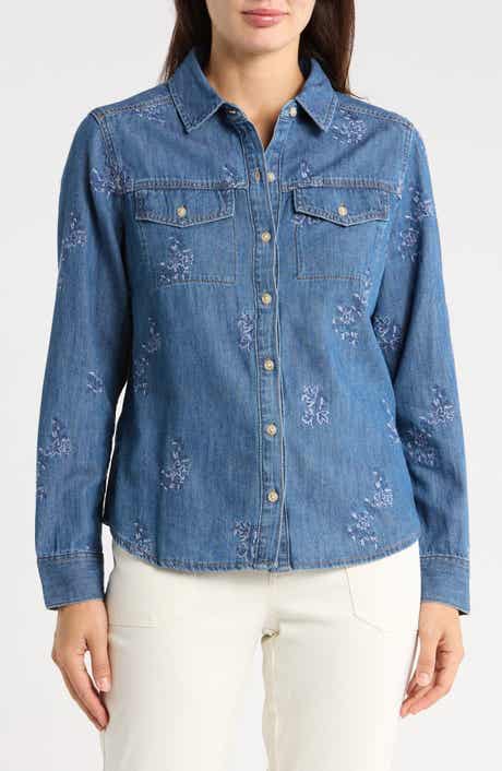 Flora Embroidered Denim Button-Up Shirt