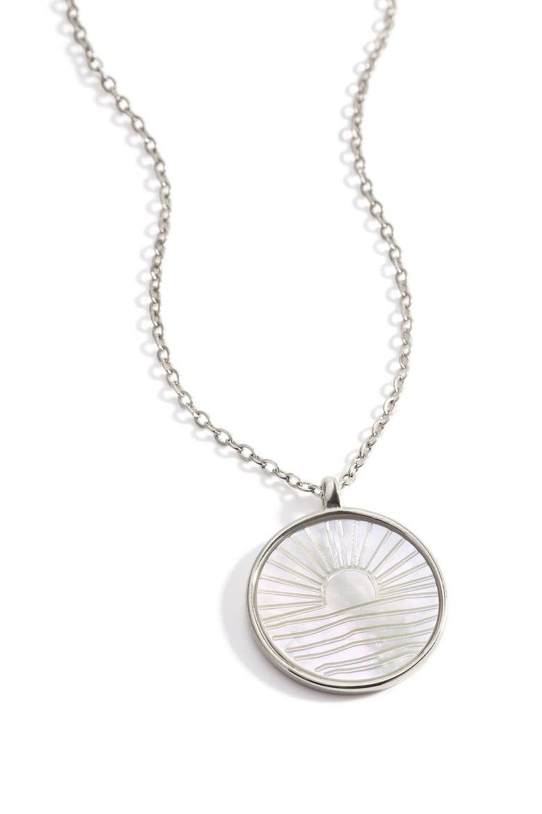 Mother of Pearl Sunrise Pendant Necklace, Main, color, Silver