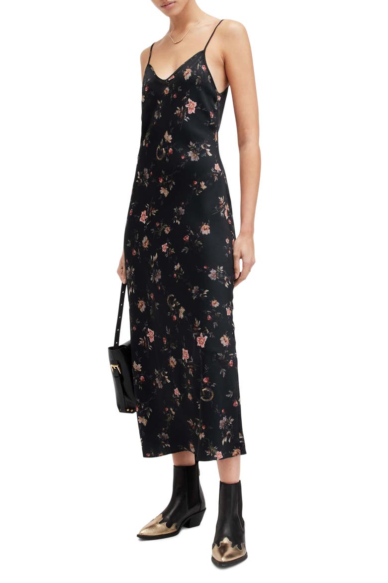 Bryony Floral Print Slipdress, Alternate, color, BLACK