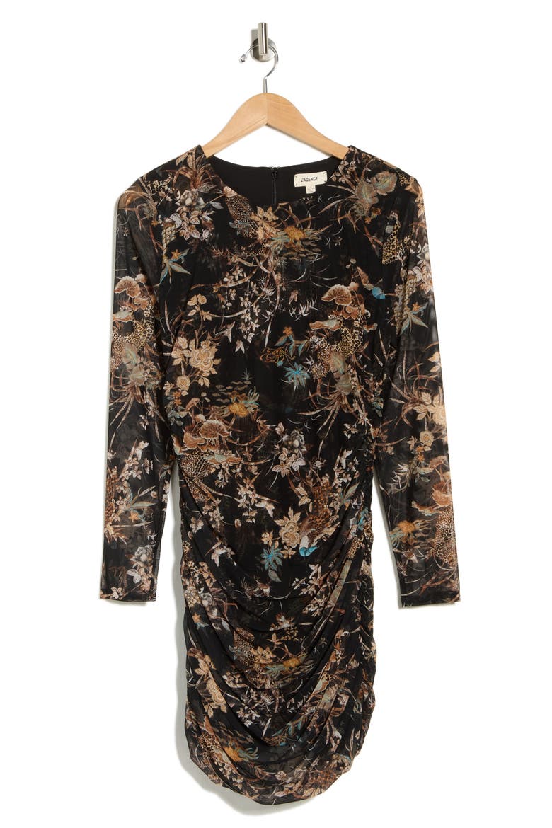 Sunny Long Sleeve Minidress, Main, color, BLACK MULTI TAPESTRY JUNGLE
