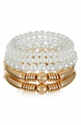 Ettika Set of 5 Faux Pearl & Metallic Beaded Stretch Bracelets
