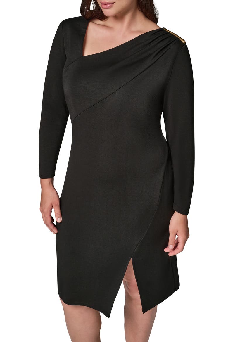 Asymmetric Neck Sheath Dress, Alternate, color, BLACK