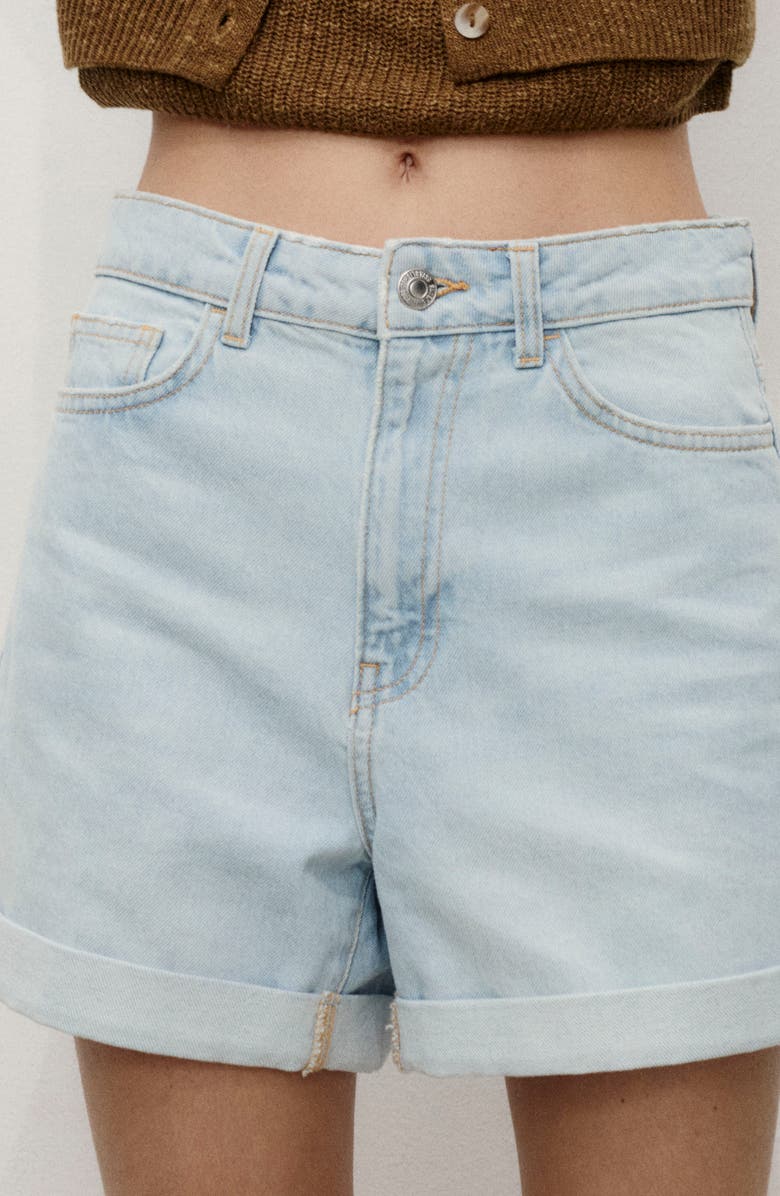 MANGO High Waist Mom Fit Denim Shorts, Alternate, color, Light Blue