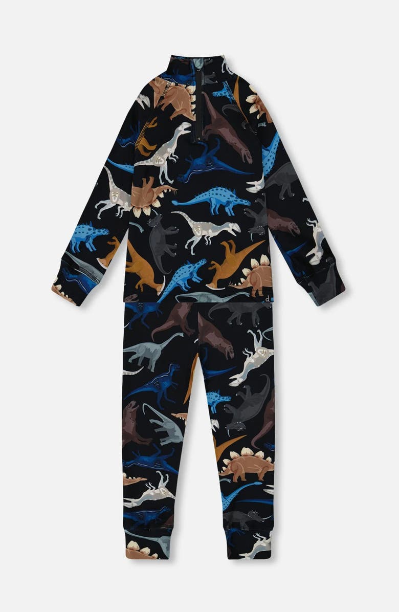 Deux par Deux Two-Piece Thermal Underwear Set Dinosaur, Main, color, Black