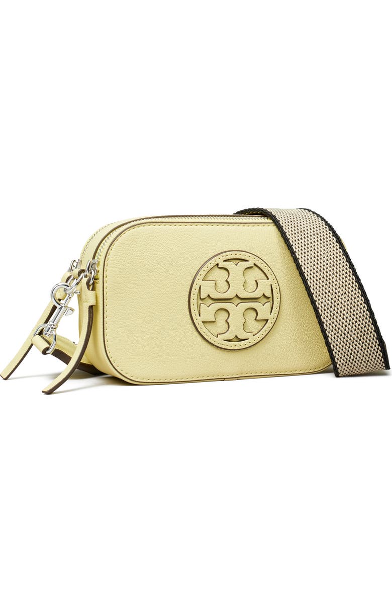 Tory Burch Miller Matte Mini Leather Crossbody Bag, Alternate, color, Lemon Zest