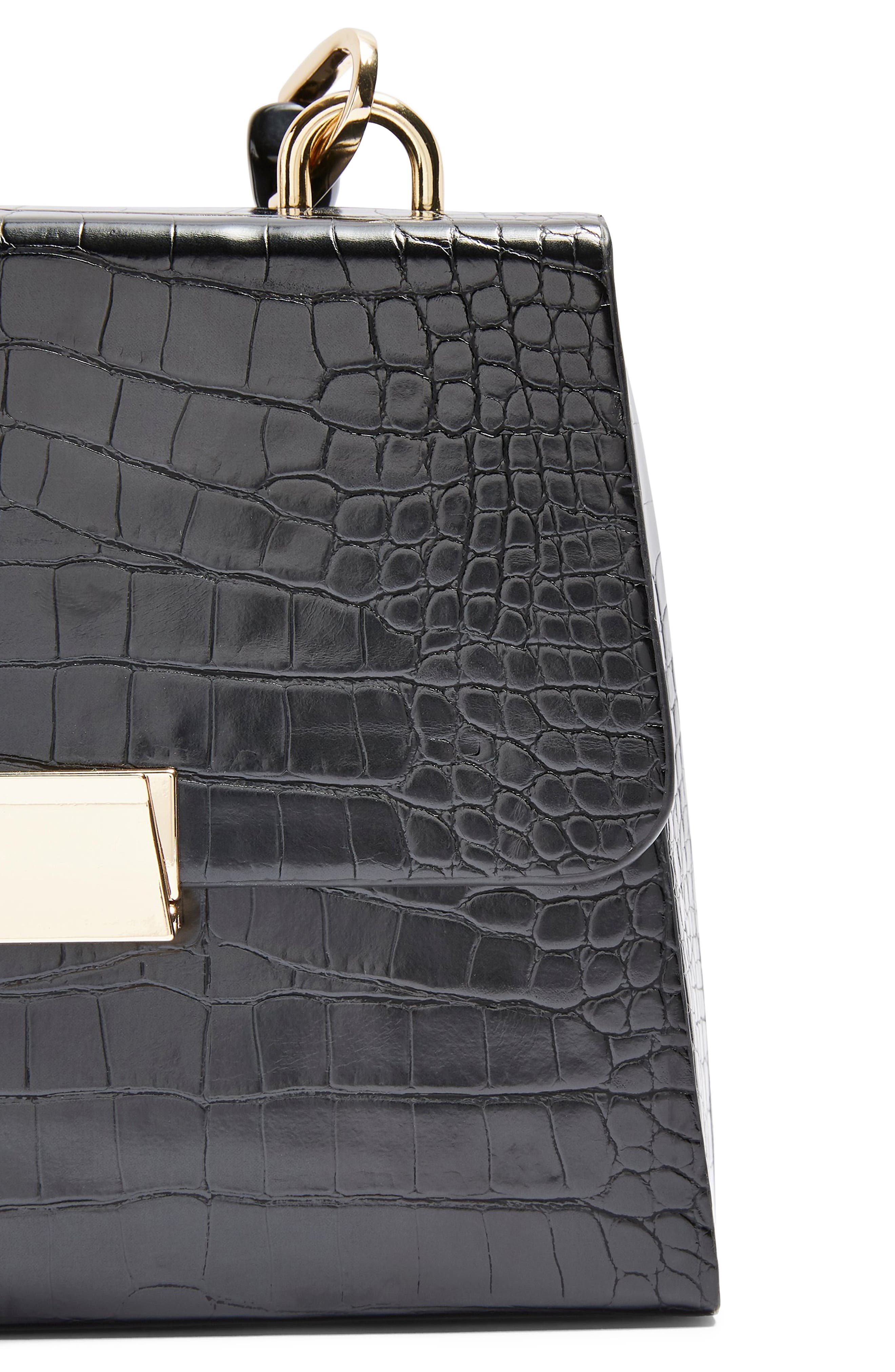 Topshop Crocodile Embossed Flap Handbag, Alternate, color, 